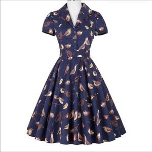 Belle Pogue vintage inspired bird print dress